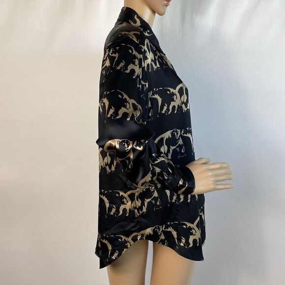 Ann May 100% silk bear print long sleeve blouse top size S - Picture 4 of 9
